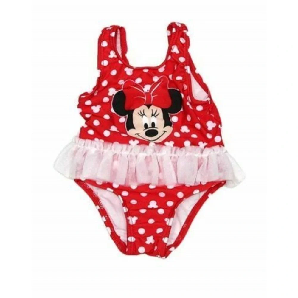 Minnie Mouse One Piece Swimsuit Girls 0-3 Months Polka Dot UPF 50+‎ Disney NEW